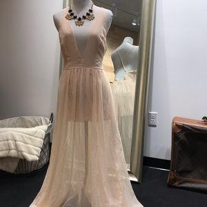 Sexy coral Bebe deep V maxi dress
